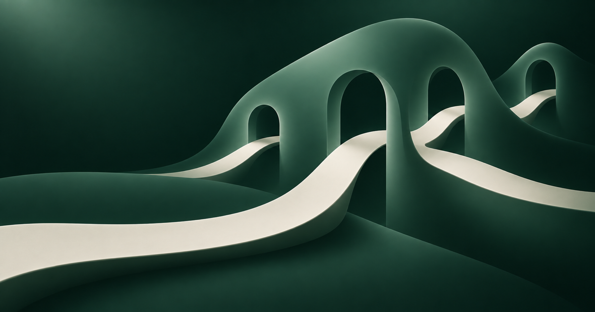 A handmade-paper path moving through a series of carefully chosen openings